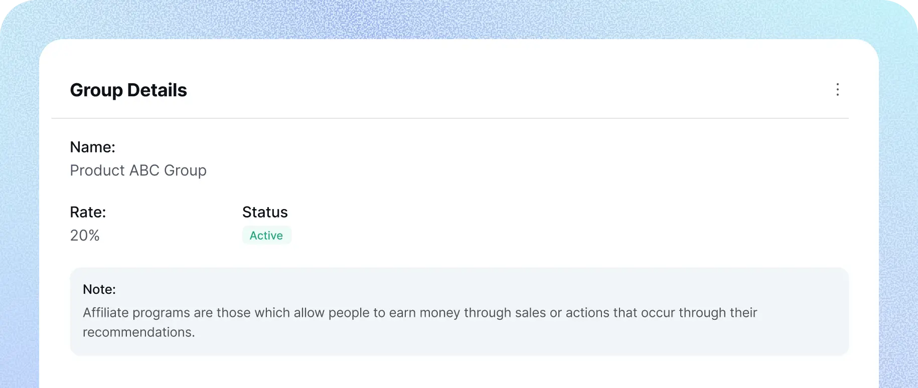 Affiliate group specific commission of FluentAffiliate