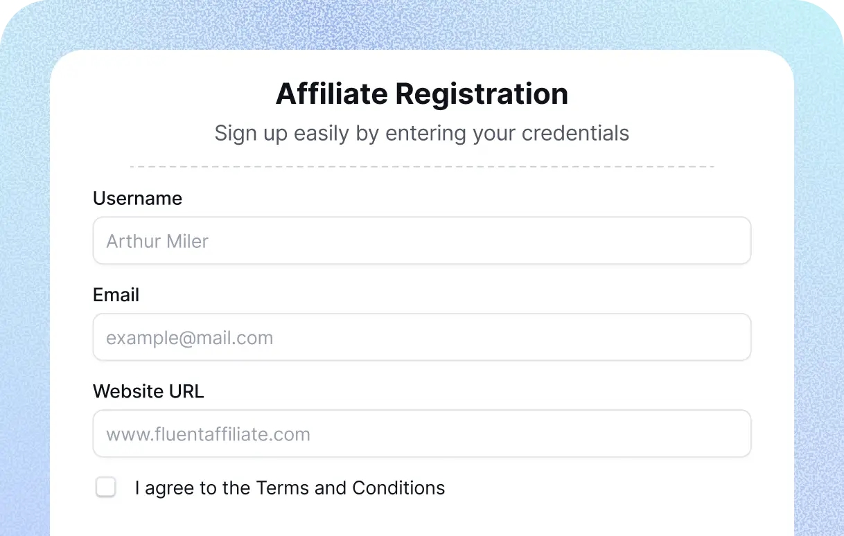 Custom and built in affiliate registration form of FluentAffiliate