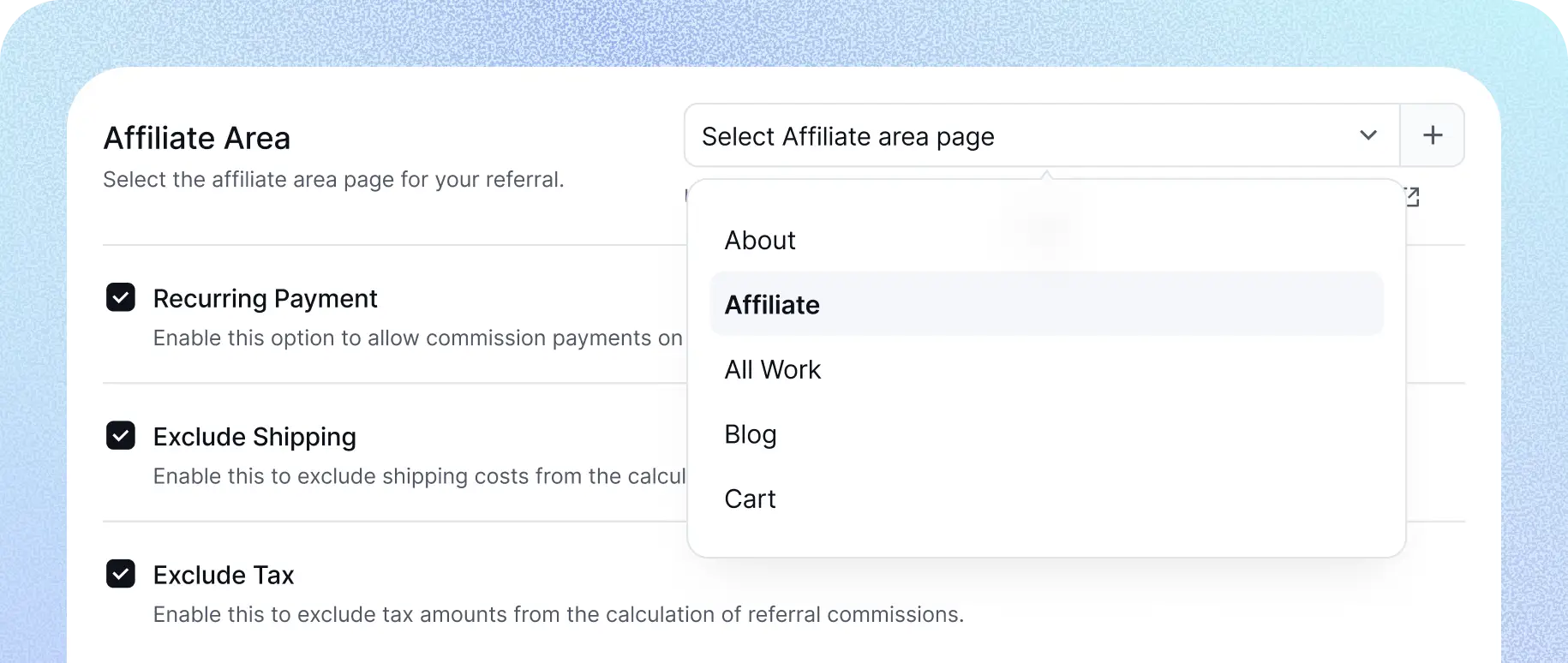 Dedicated affiliate area of FluentAffiliate