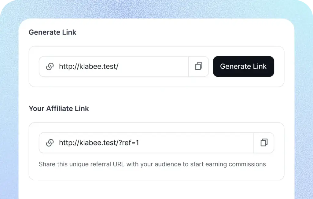 Referral link generator tool of FluentAffiliate