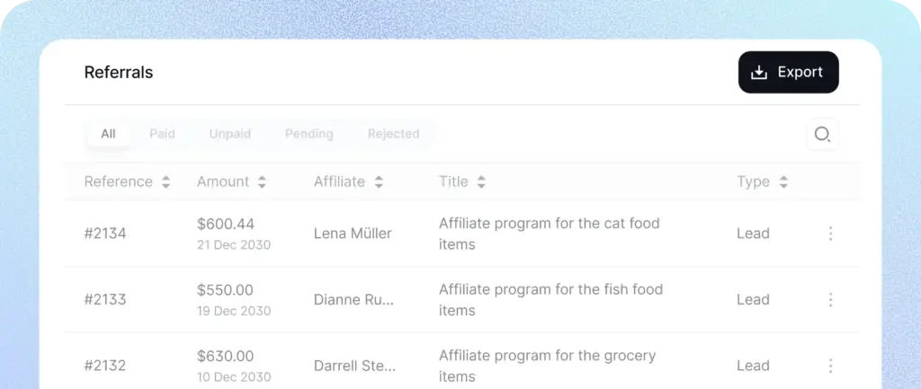 Export affiliate report