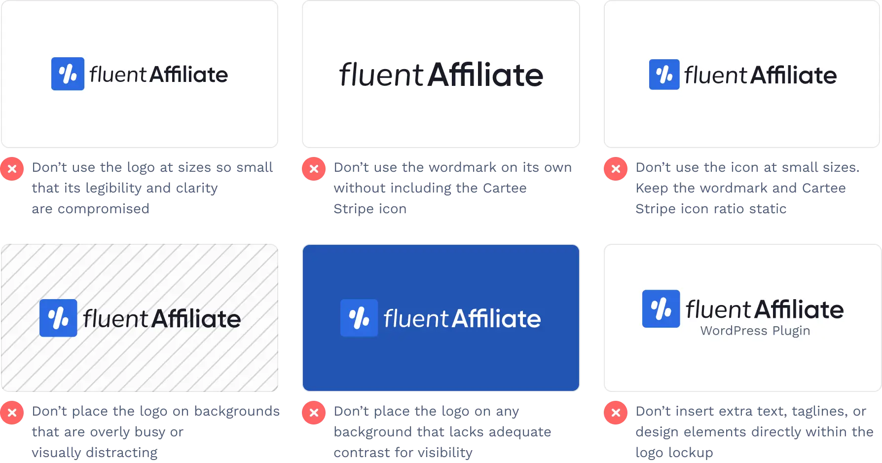 Don'ts of FluentAffiliate Brand assets