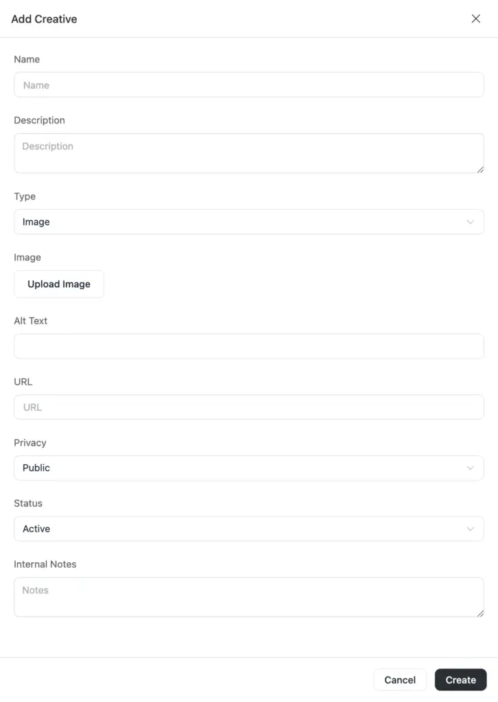 Affiliate creatives settings page of FluentAffiliate