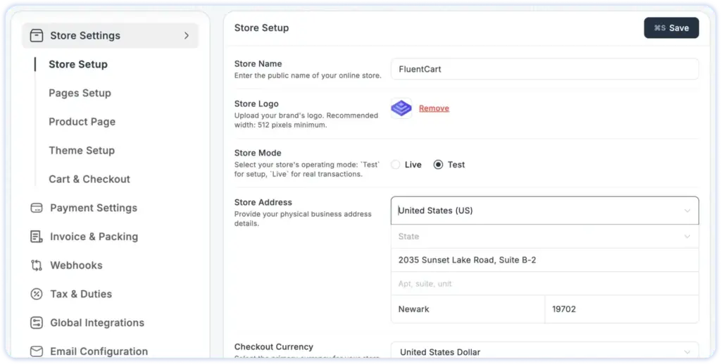 FluentCart store management