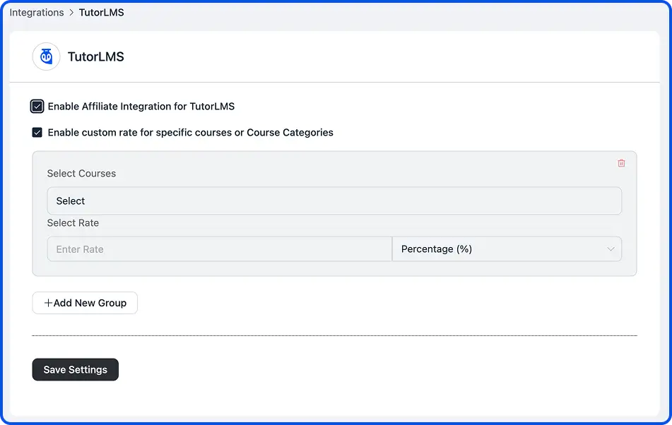 Custom commission rate for Specific course