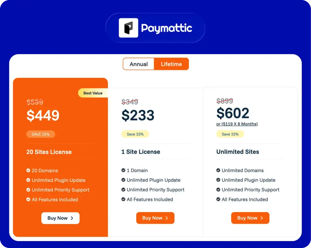 WordPress lifetime deals on Paymattic plugin
