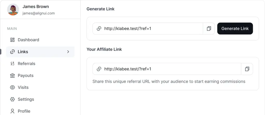 Let Your Affiliates Generate Unique Referral Links