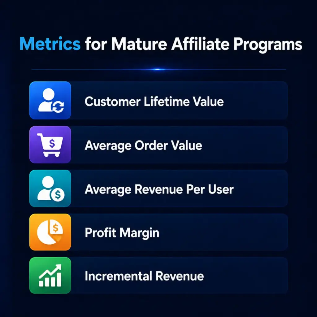 Metrics for Mature Affiliate Programs