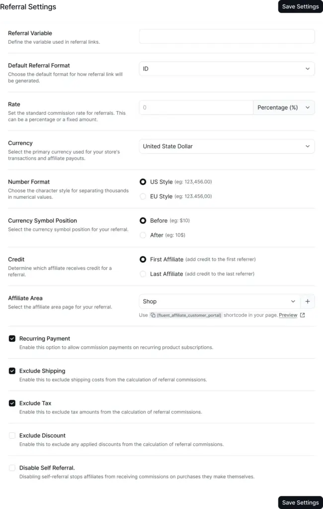 Configure FluentAffiliate's Referral Settings