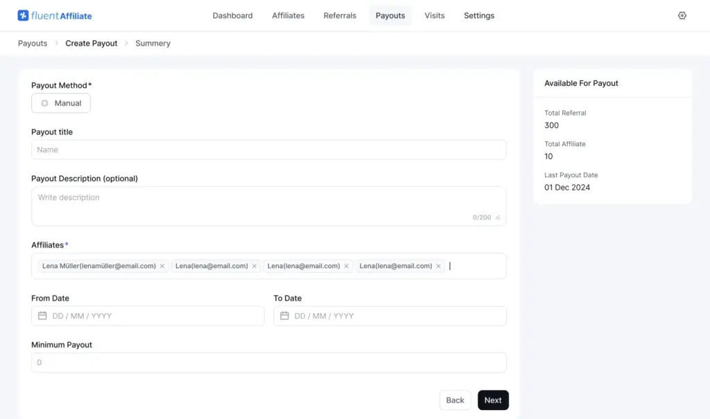 FluentAffiliate payout process