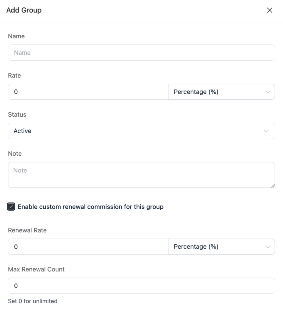 FluentAffiliate's Affiliate group feature