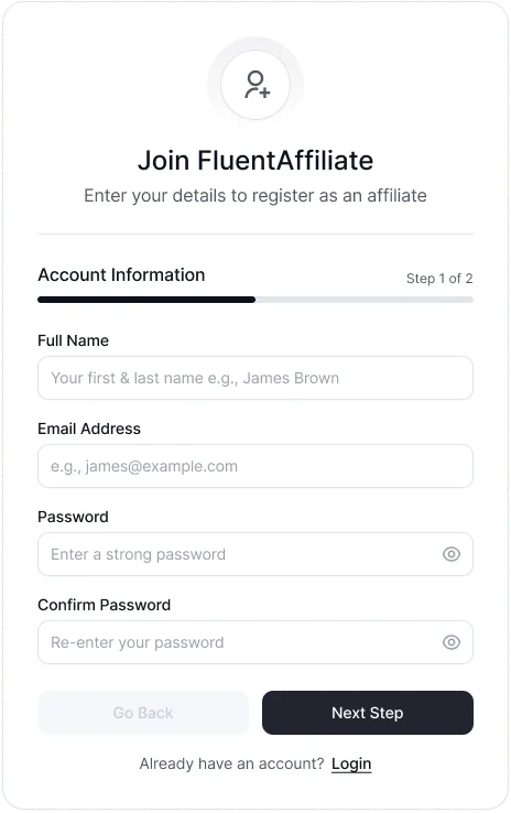 fluentaffiliate's affiliate registration