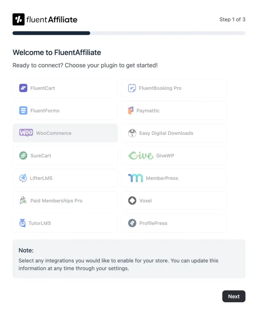 run fluentaffiliate set up wizard